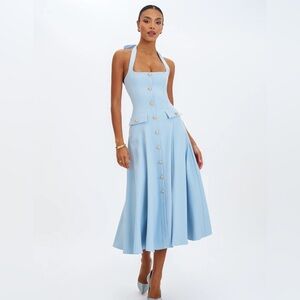 Gillian Mist Blue Halter A-Line Midi Dress